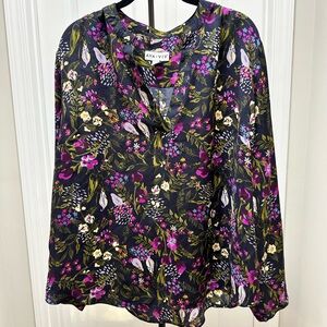 Floral Print Women's Top - Black and Purple